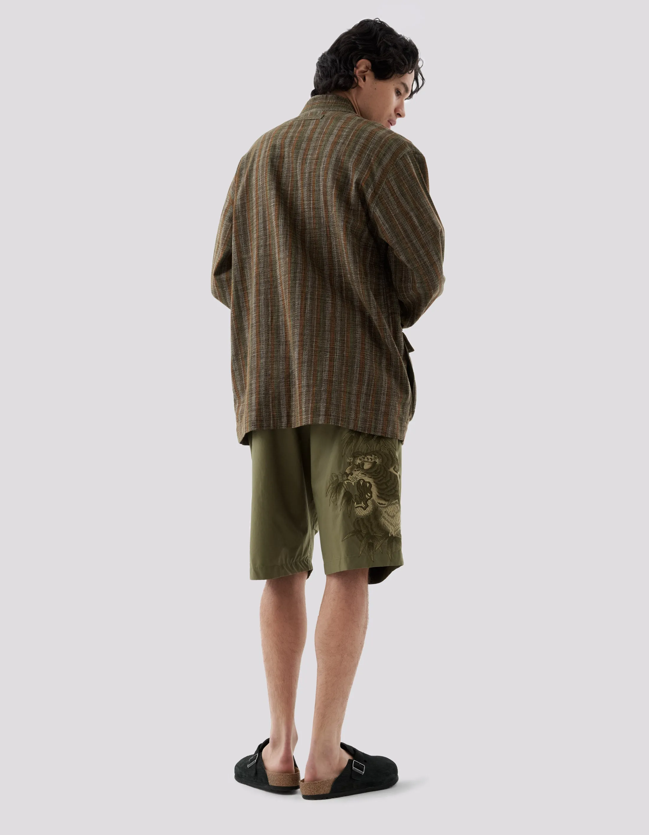 5118 Wagara Stripe Summer Kimono Olive