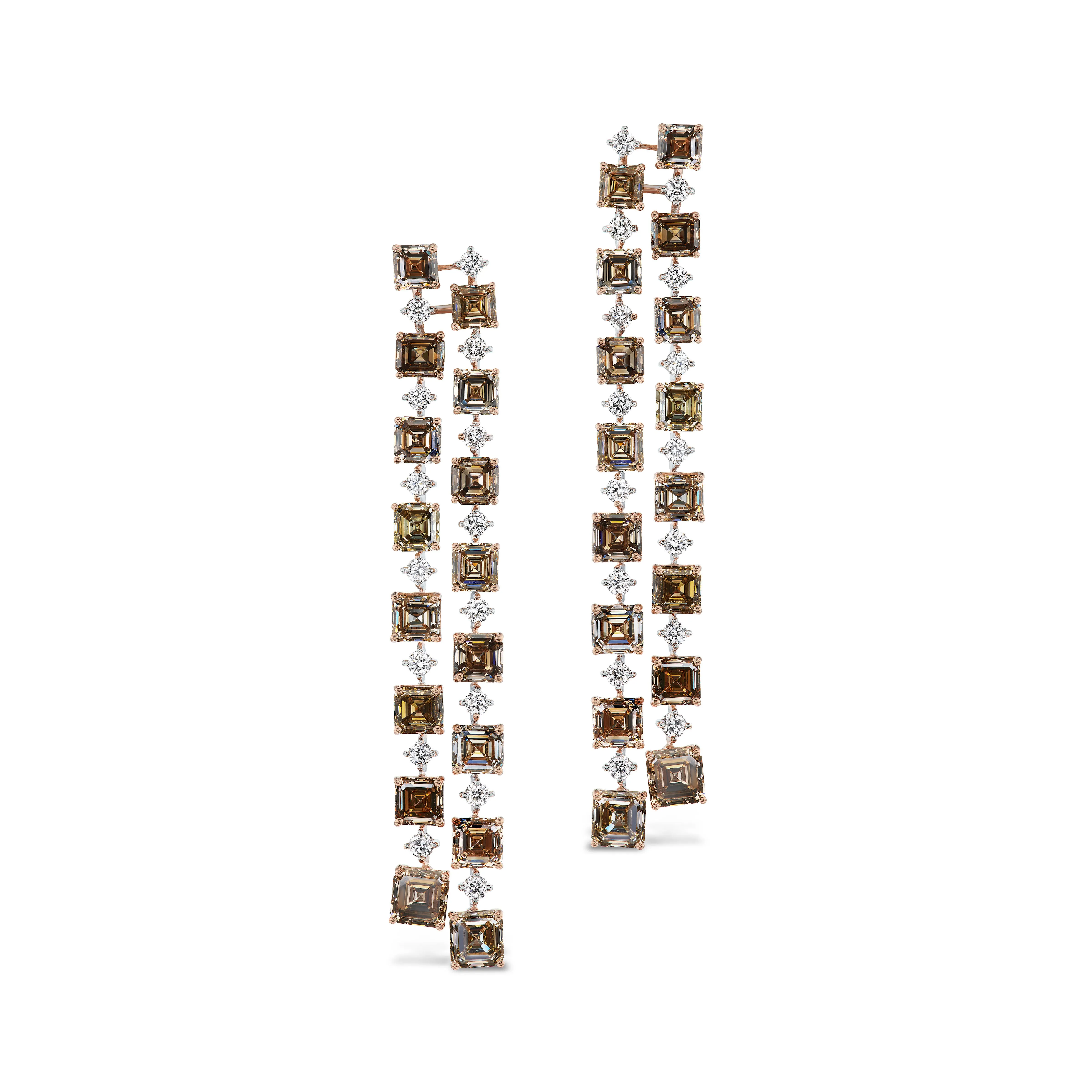 Brown Asscher Cut Diamonds Earrings