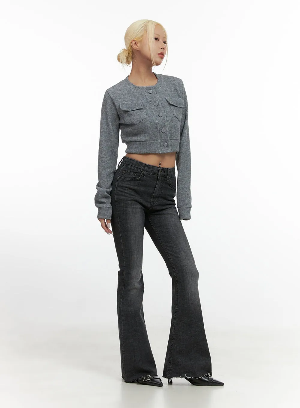 Classic Fit Button Pocket Crop Cardigan CS426