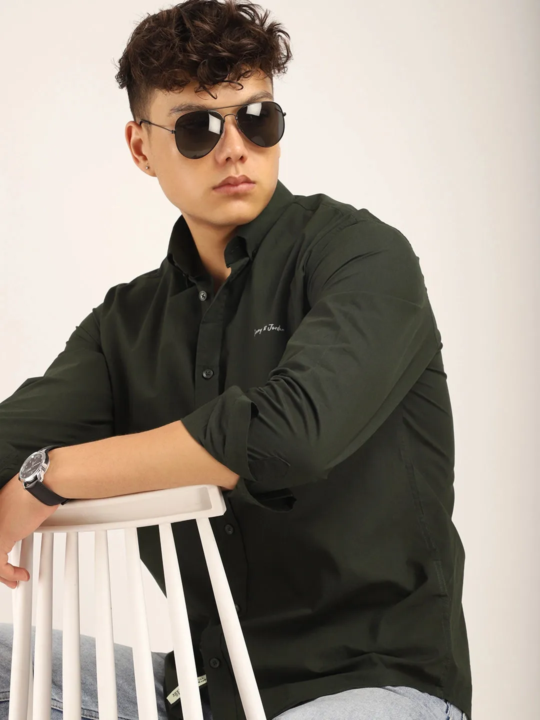 Fabric Pepar Cotton Classic Dark Green Full Sleeve Shirt