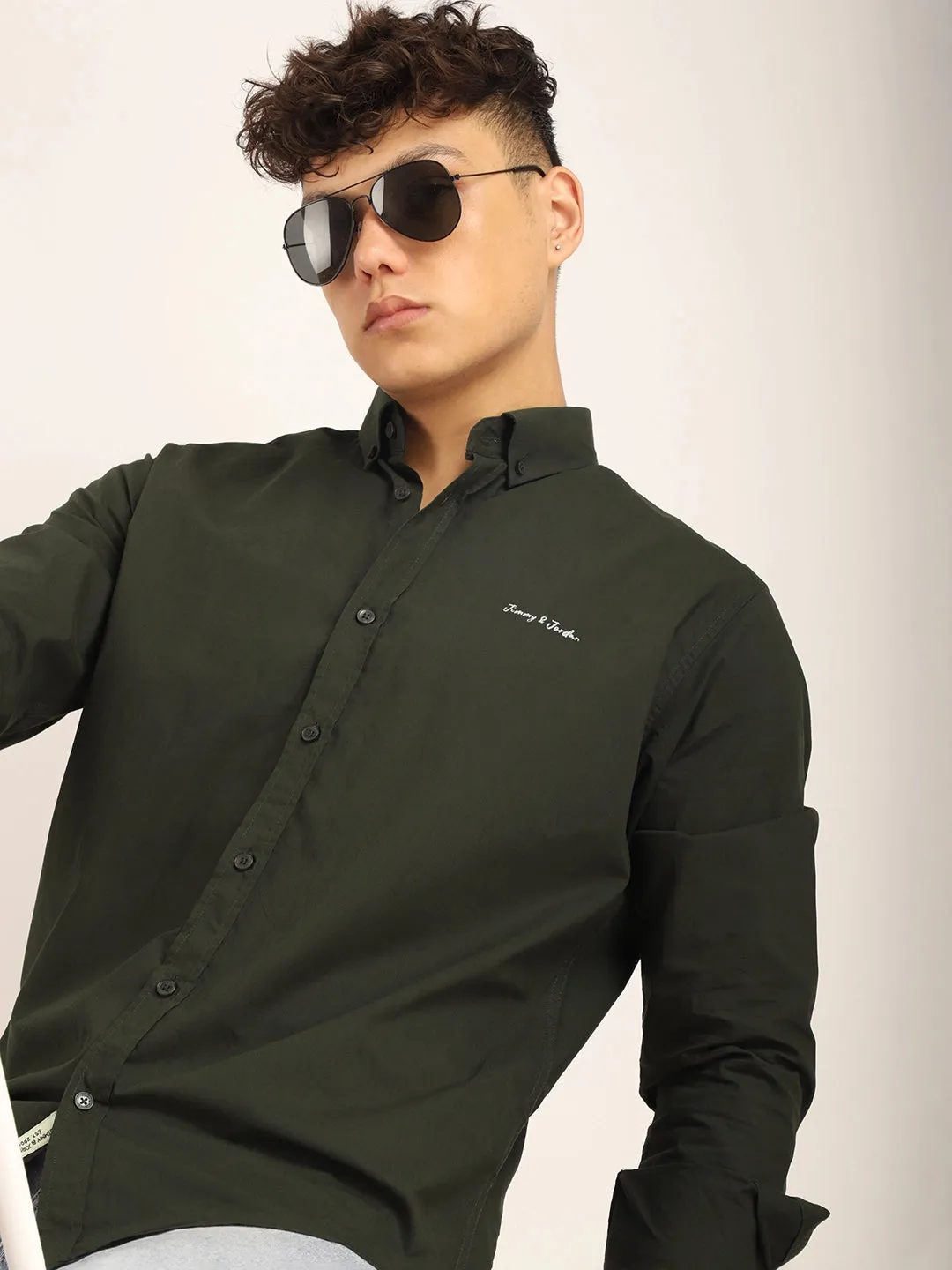 Fabric Pepar Cotton Classic Dark Green Full Sleeve Shirt