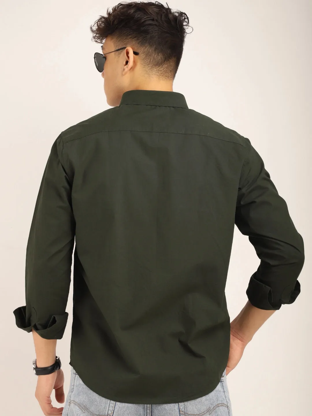 Fabric Pepar Cotton Classic Dark Green Full Sleeve Shirt