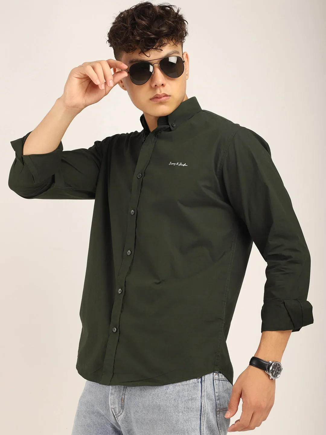 Fabric Pepar Cotton Classic Dark Green Full Sleeve Shirt