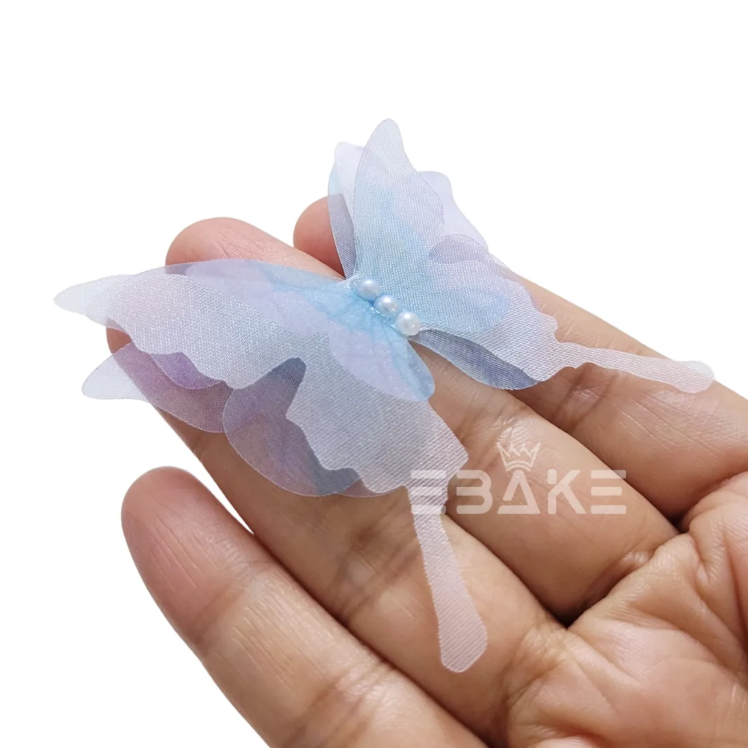 Four Layer Fabric Butterflies - Blue (Set of 5 Pieces)