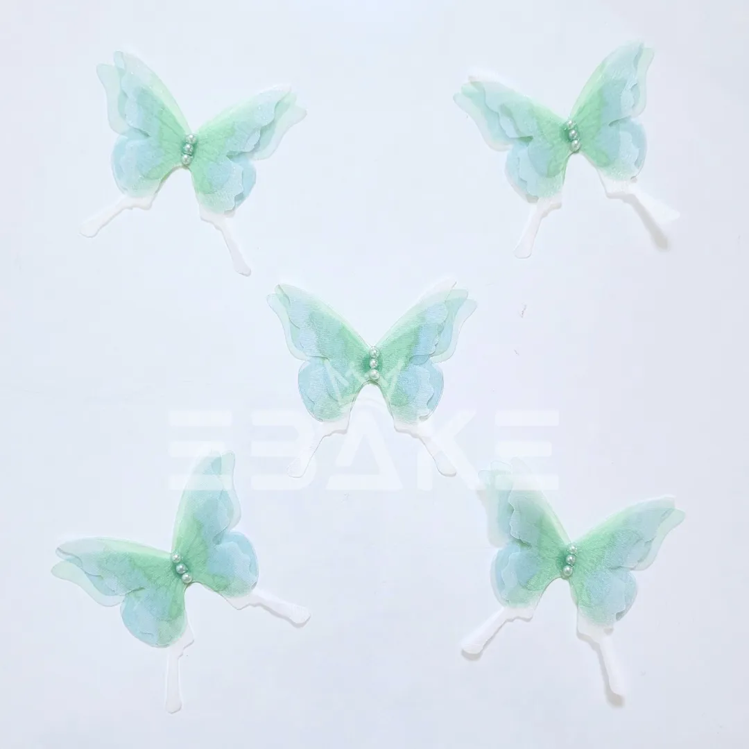Four Layer Fabric Butterflies - Green (Set of 5 Pieces)