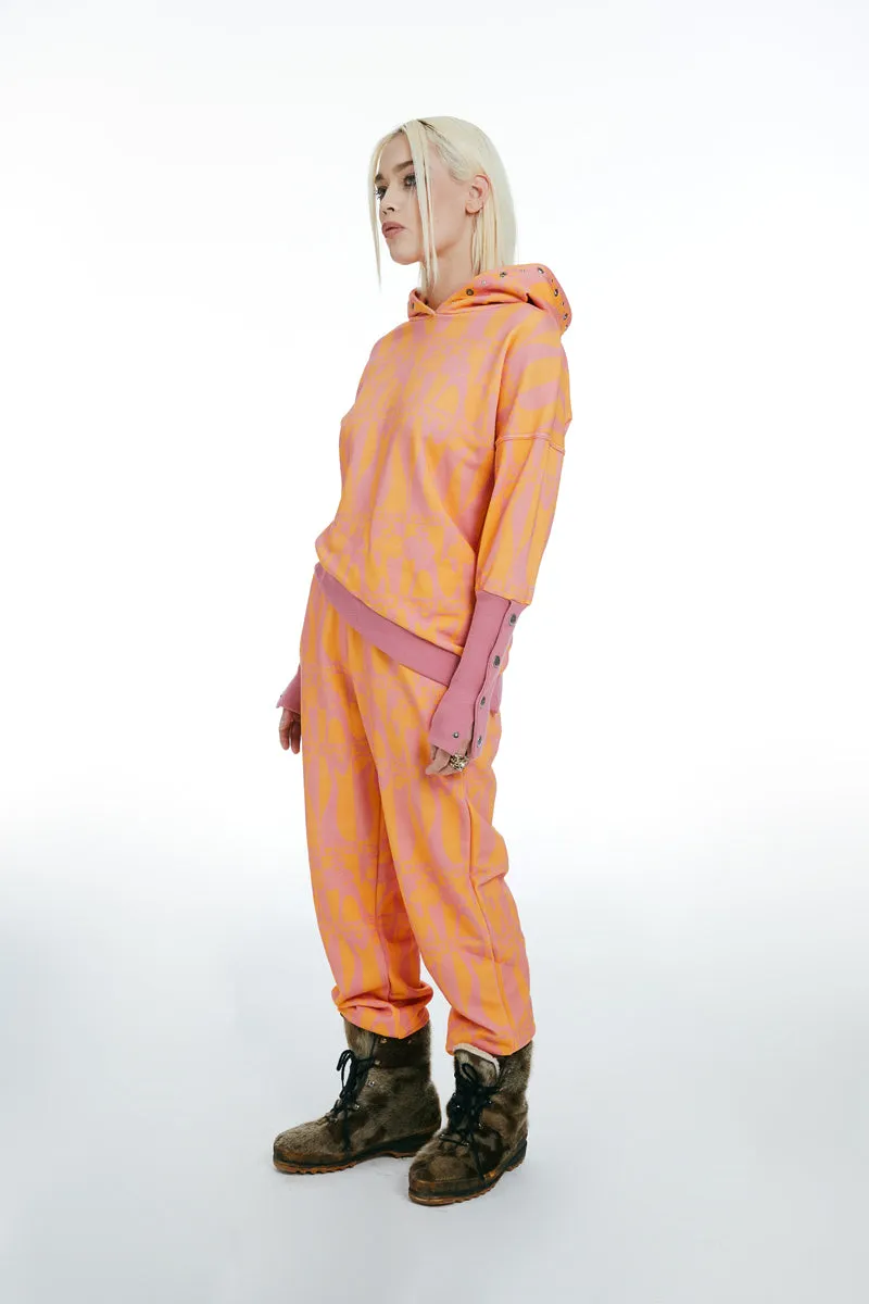 Hooded Sweatshirt With Allover Pattern and Joggers