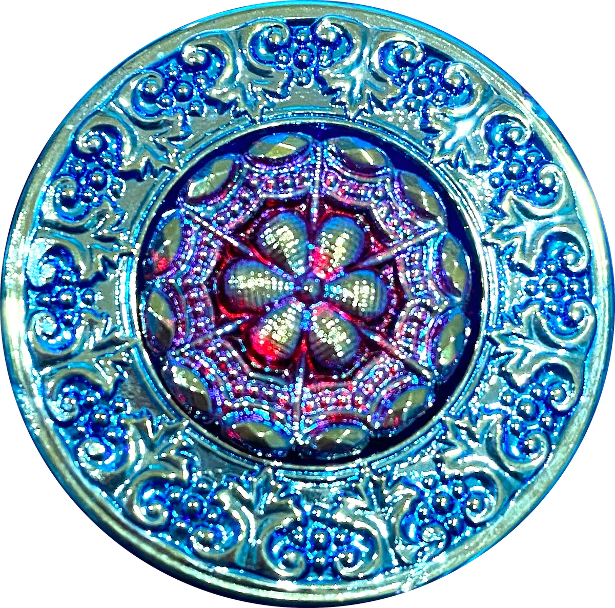 Large Turquoise/Red Iridescent Layers Czech Glass Button 1-3/8"  ##CB553