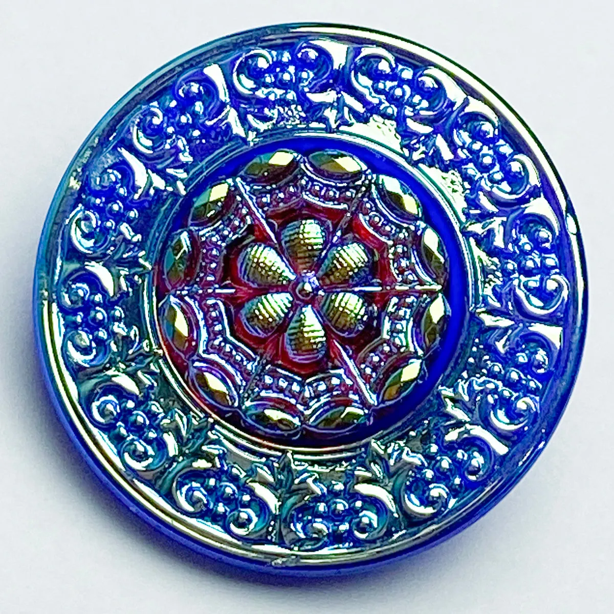 Large Turquoise/Red Iridescent Layers Czech Glass Button 1-3/8"  ##CB553