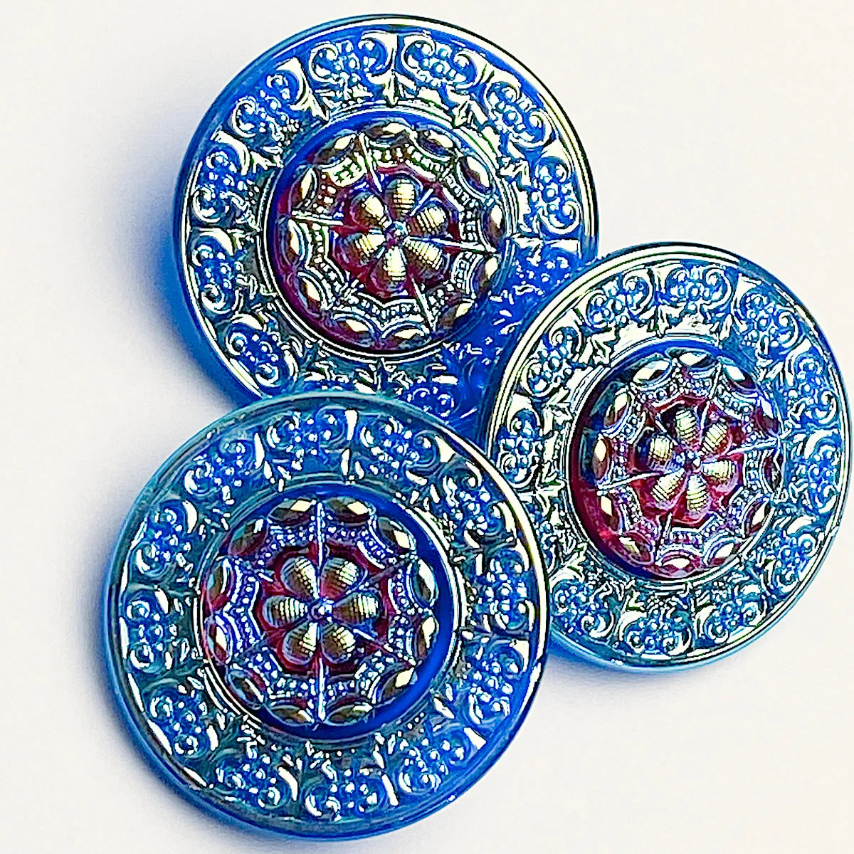 Large Turquoise/Red Iridescent Layers Czech Glass Button 1-3/8"  ##CB553