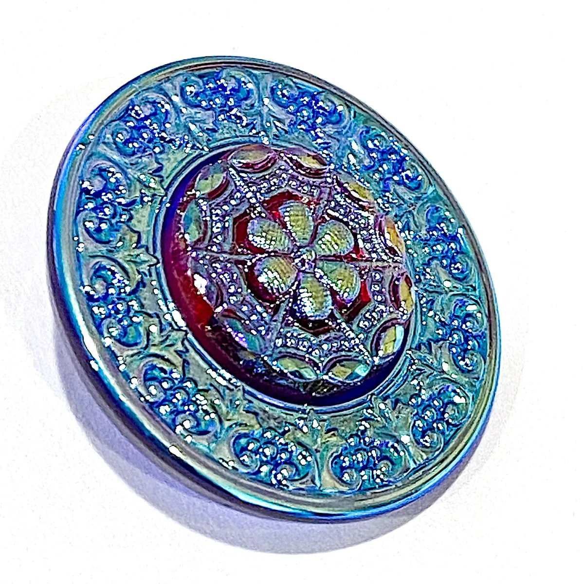 Large Turquoise/Red Iridescent Layers Czech Glass Button 1-3/8"  ##CB553