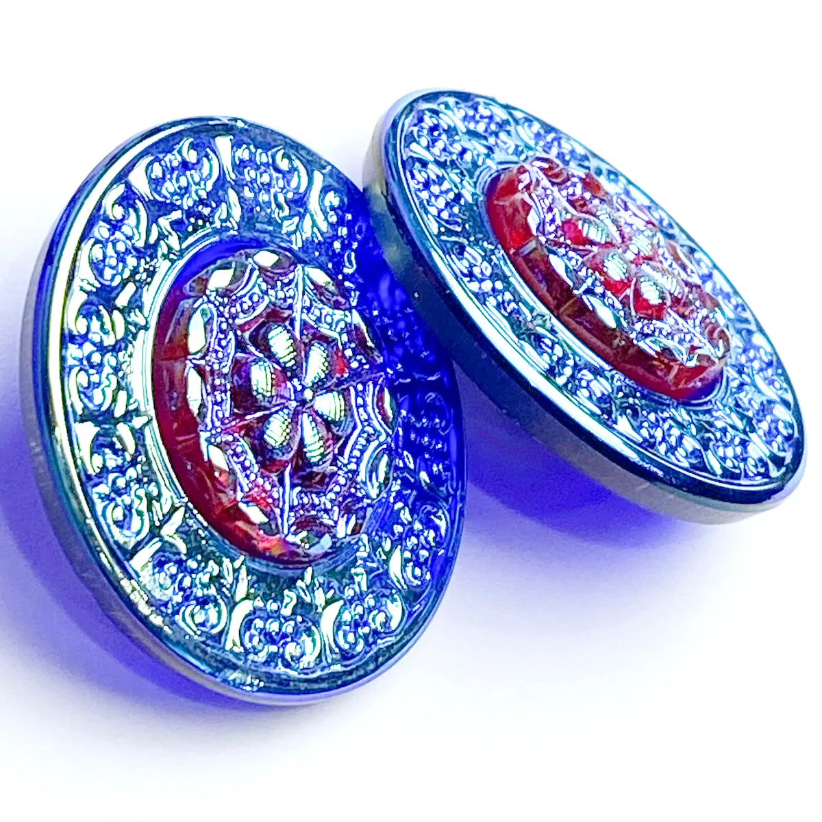 Large Turquoise/Red Iridescent Layers Czech Glass Button 1-3/8"  ##CB553