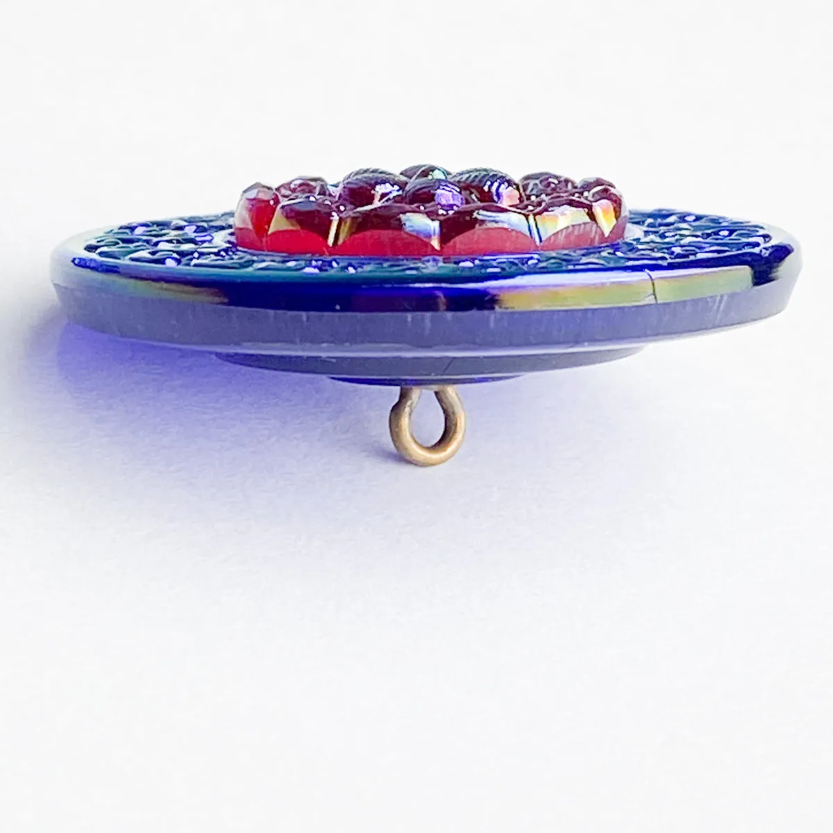 Large Turquoise/Red Iridescent Layers Czech Glass Button 1-3/8"  ##CB553