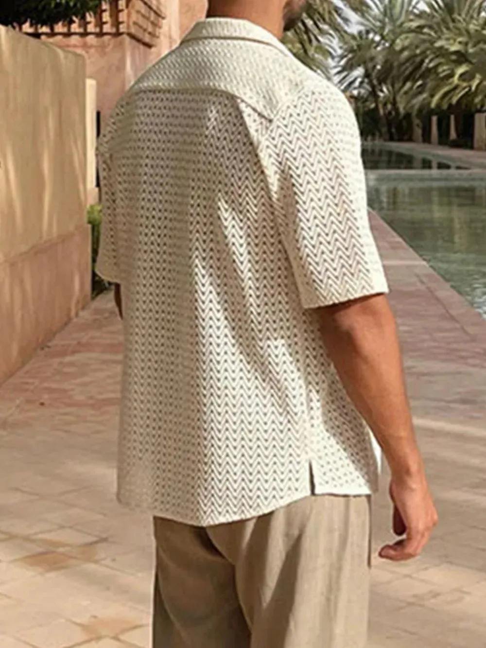 Men's Plus Size Herringbone Eyelet Button Down Knit Shirt