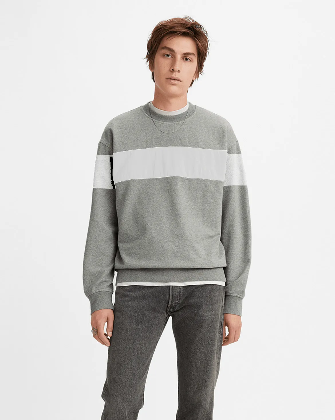 Men's White Crewneck Sweatshirt with Chest Color Block