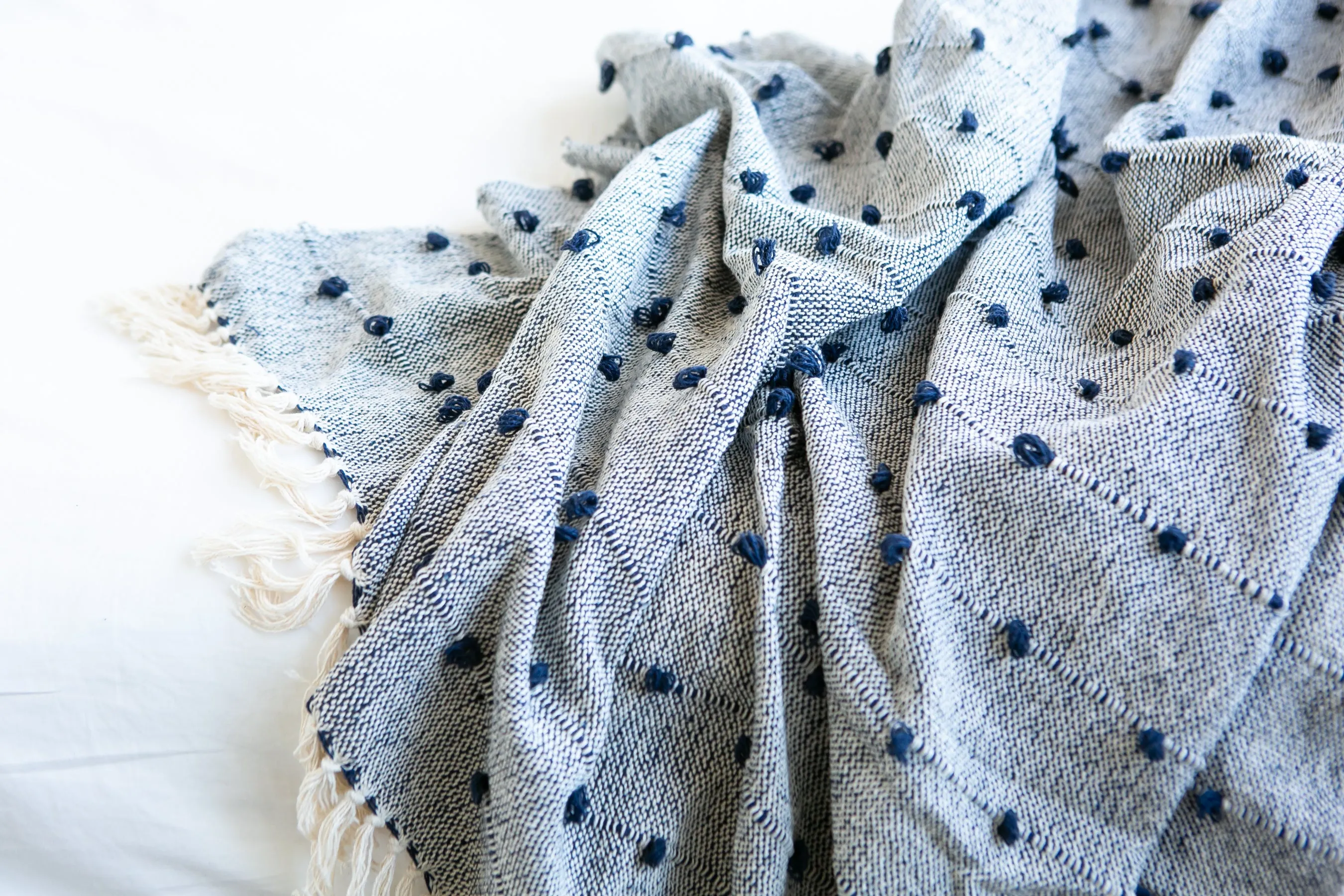 Nudos Navy Blue Throw Handwoven Blanket