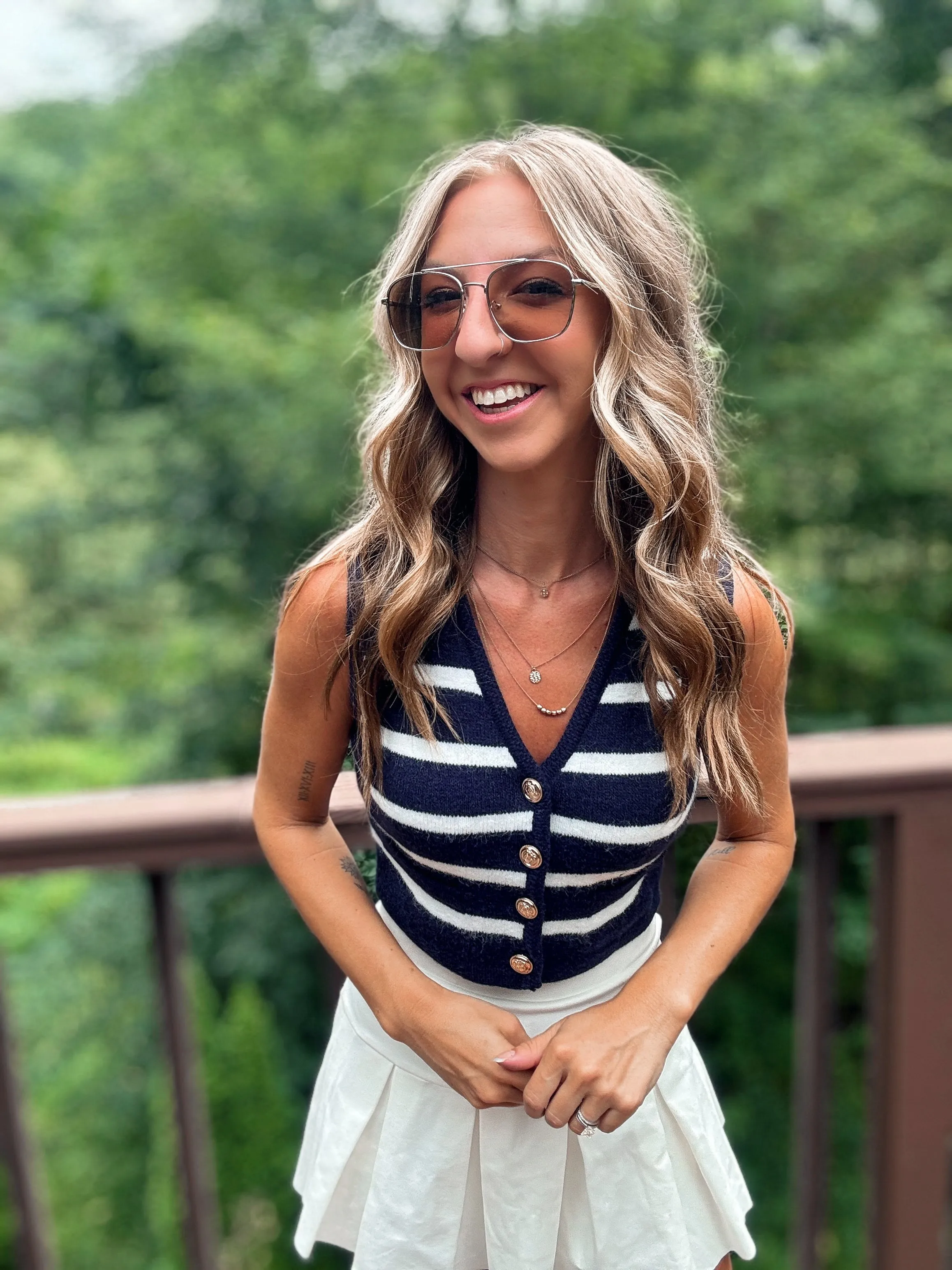 Striped Sensation Sleeveless Cardigan