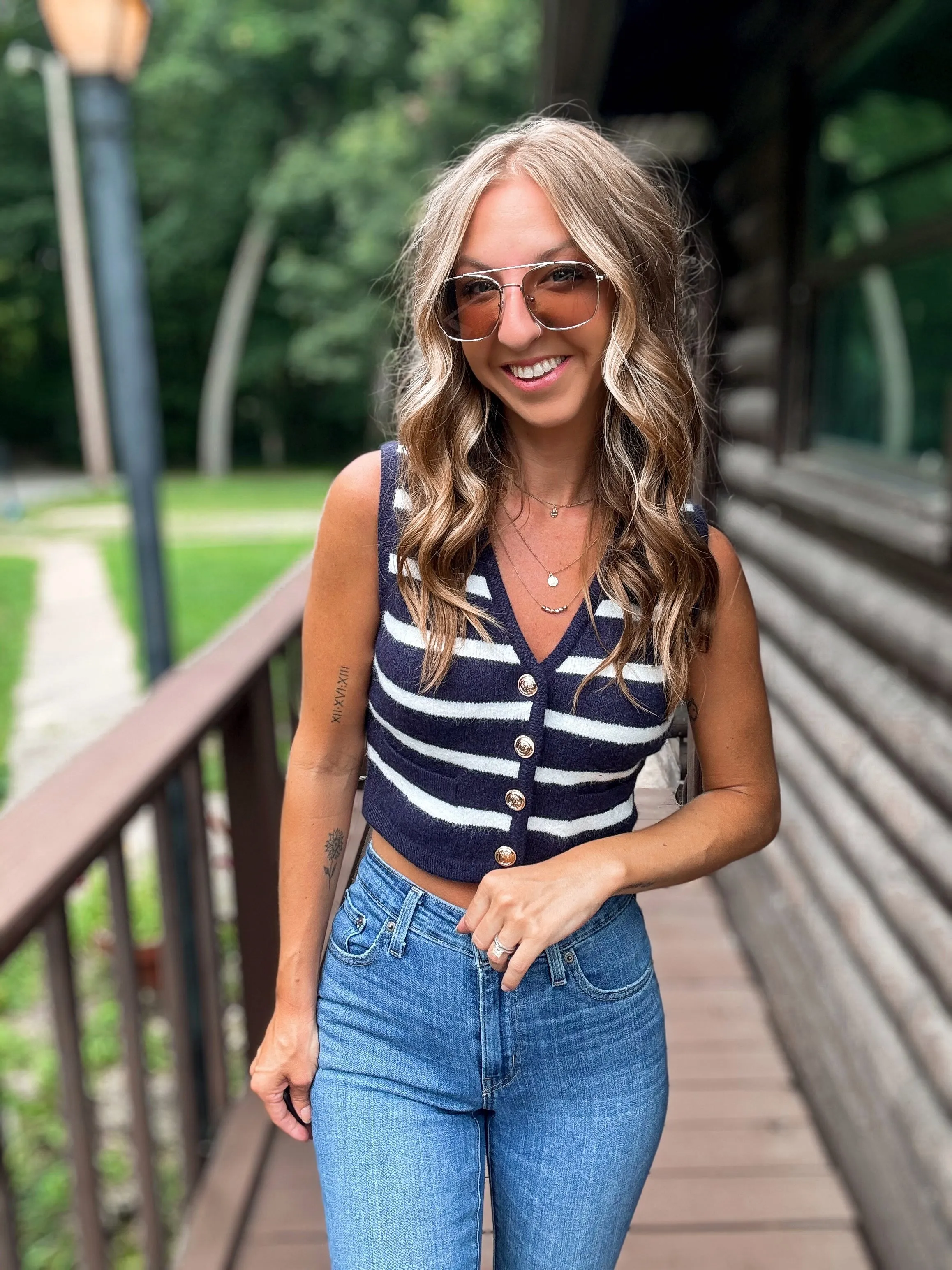 Striped Sensation Sleeveless Cardigan