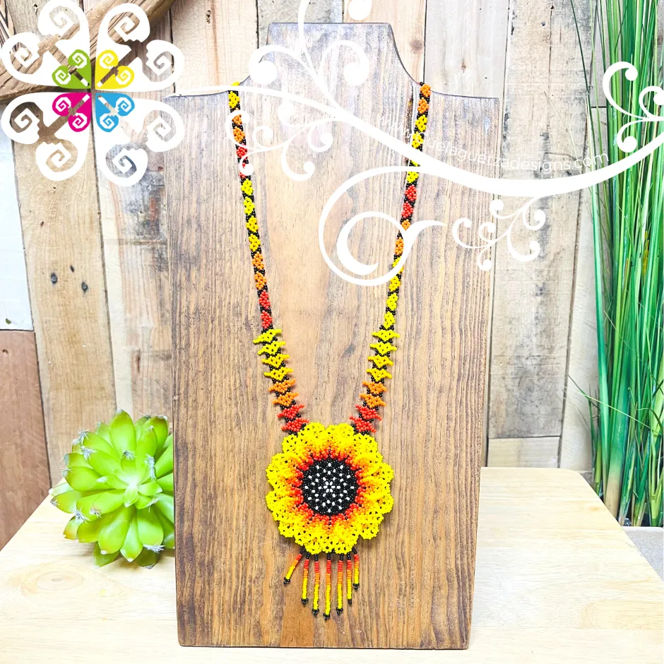Sunflower Beaded Necklace - Huichol Jewelry
