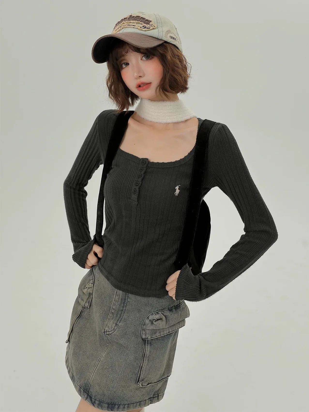 T Style Long U-Neck Korean