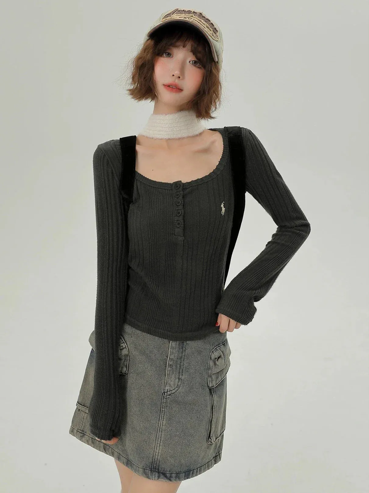 T Style Long U-Neck Korean