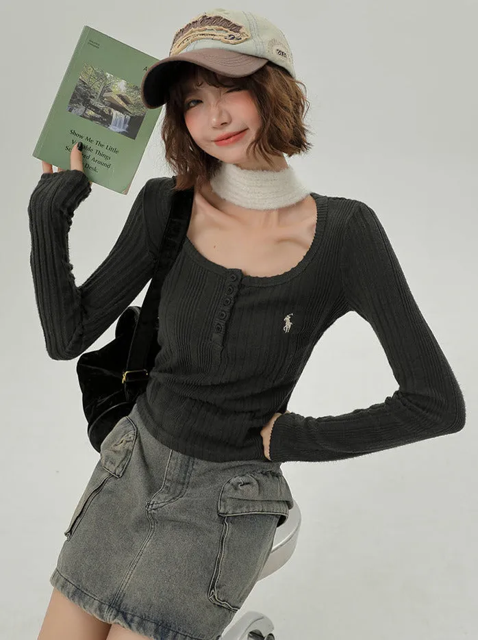 T Style Long U-Neck Korean