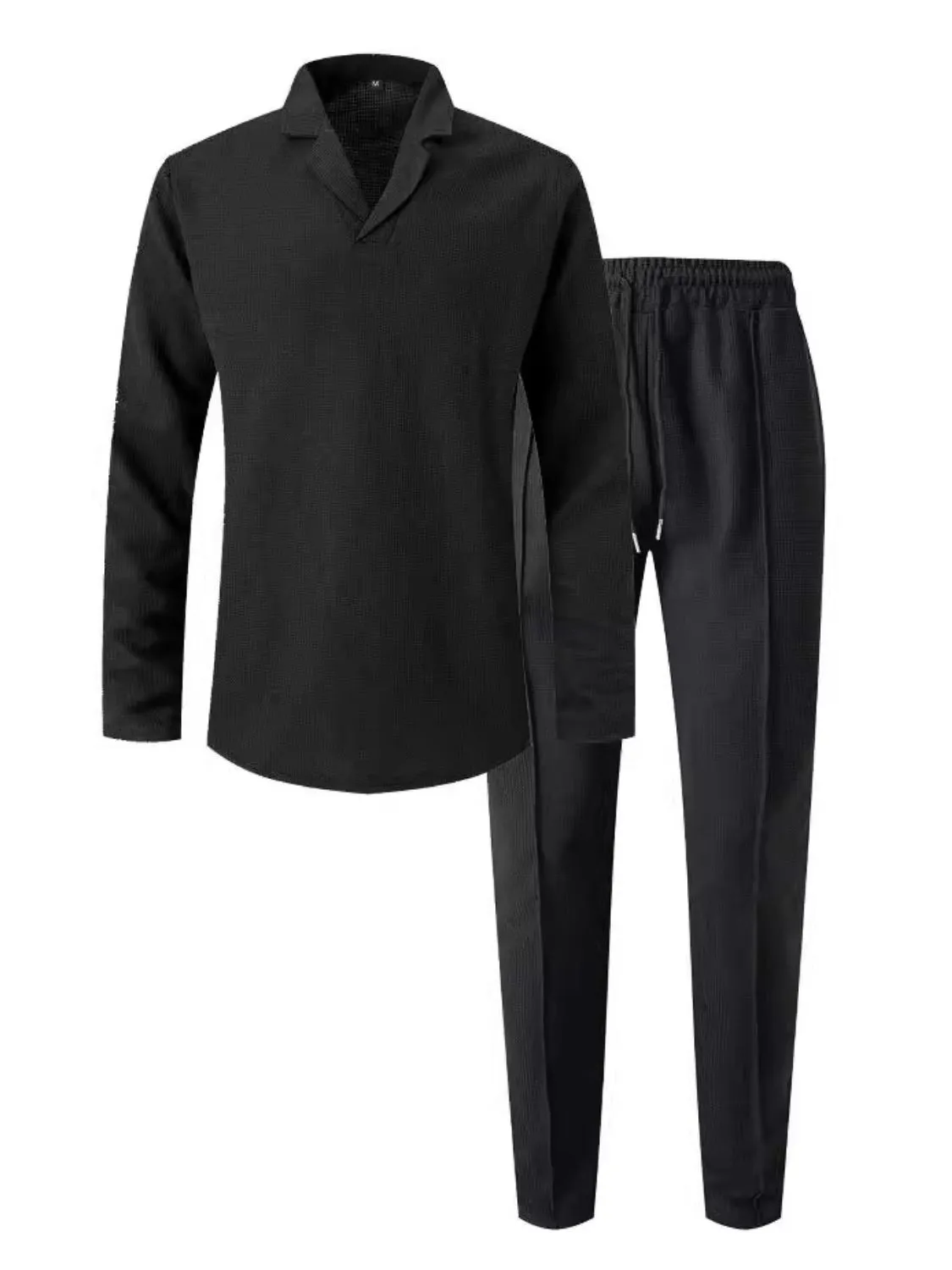 Waffle-Knit Long Sleeve Casual Top and Pants Set