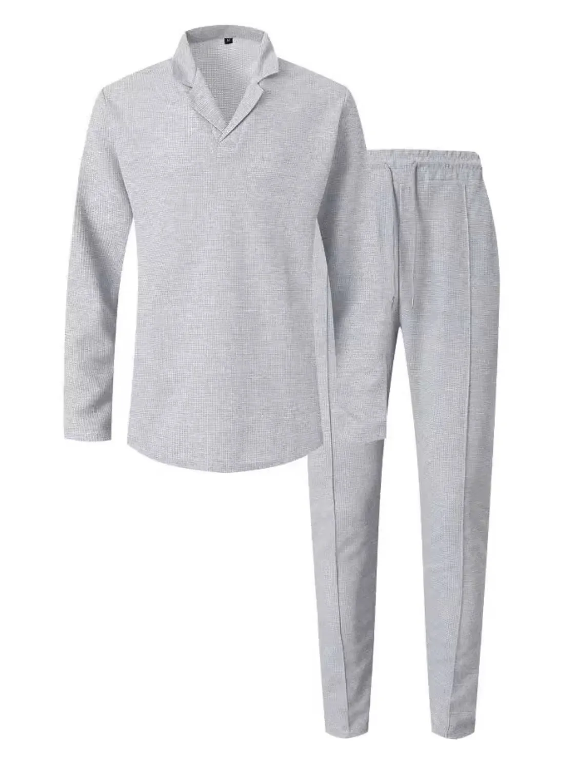 Waffle-Knit Long Sleeve Casual Top and Pants Set