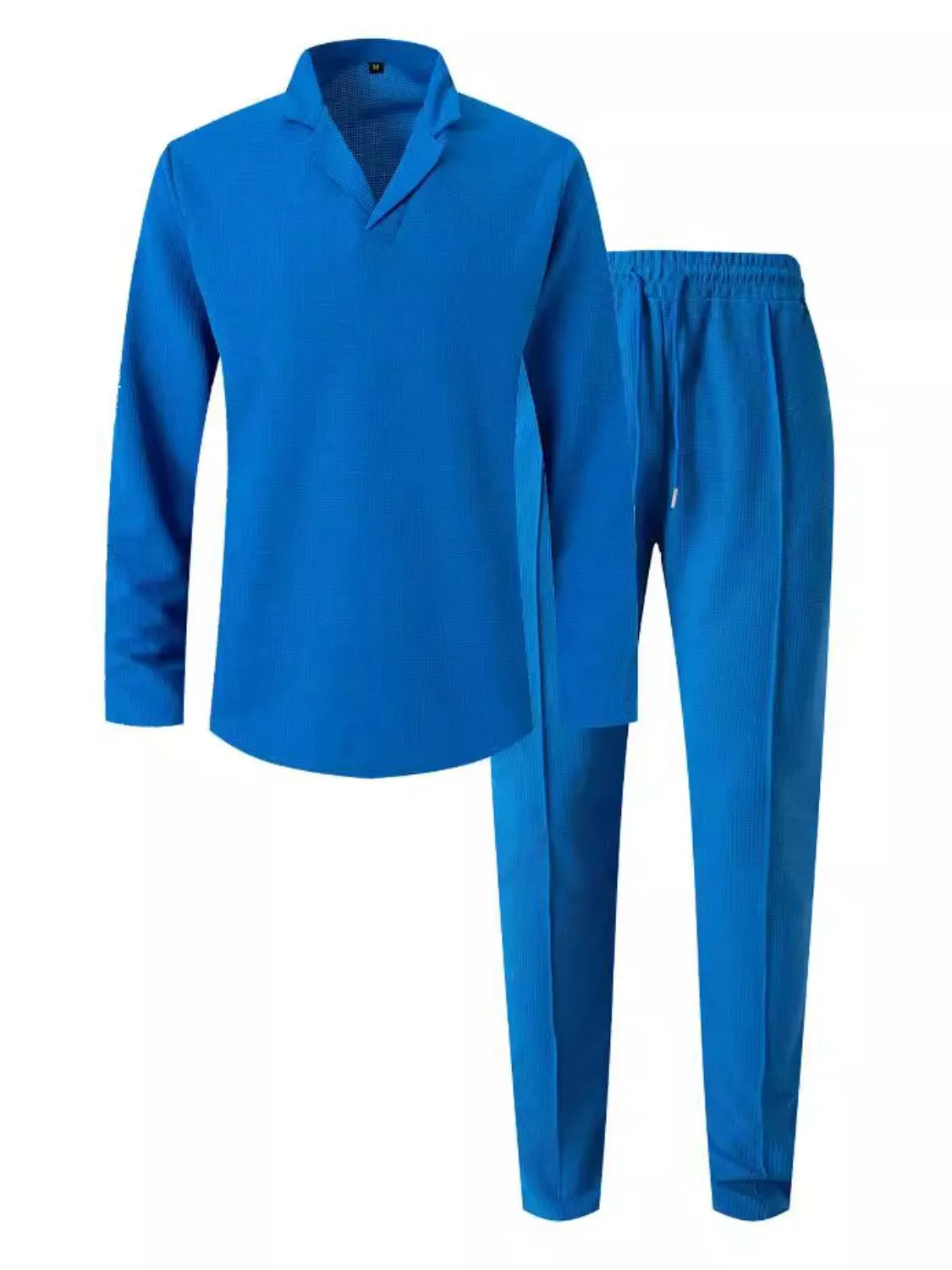 Waffle-Knit Long Sleeve Casual Top and Pants Set