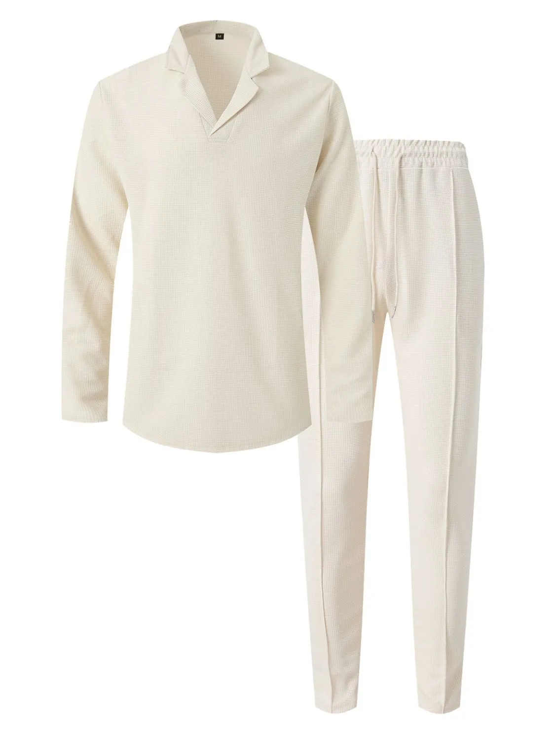 Waffle-Knit Long Sleeve Casual Top and Pants Set