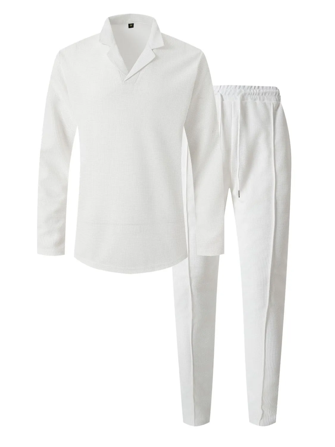 Waffle-Knit Long Sleeve Casual Top and Pants Set